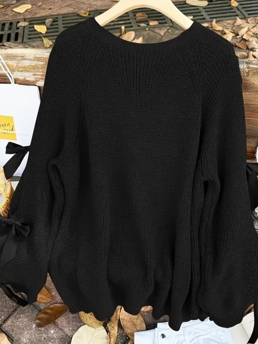 Now Available in Black! Women's Sweater, Satin Tie Bows For Elegence.